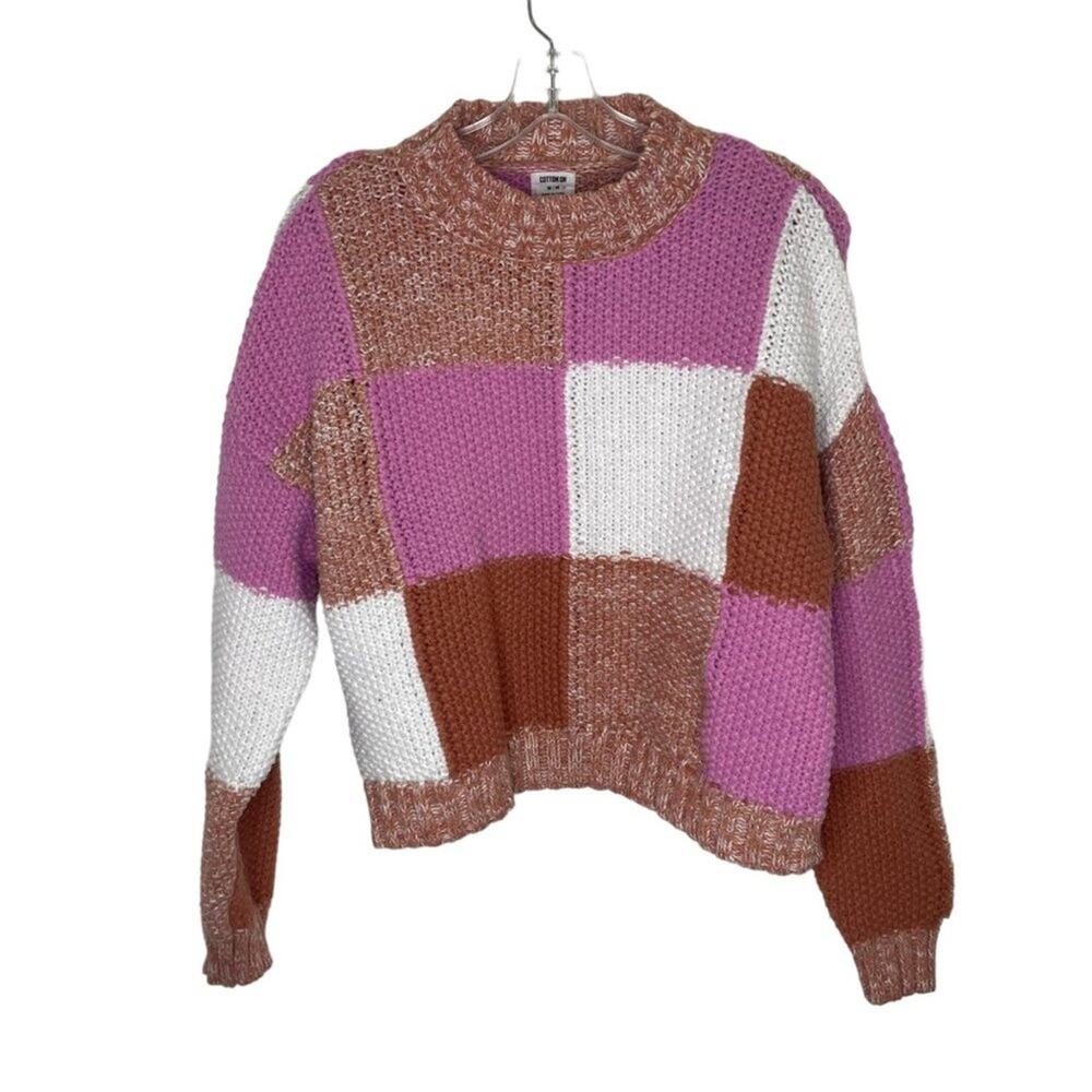 Cotton On Womens Sweater Size M Knit Color Block Long Sleeve Crew Neck Pullover